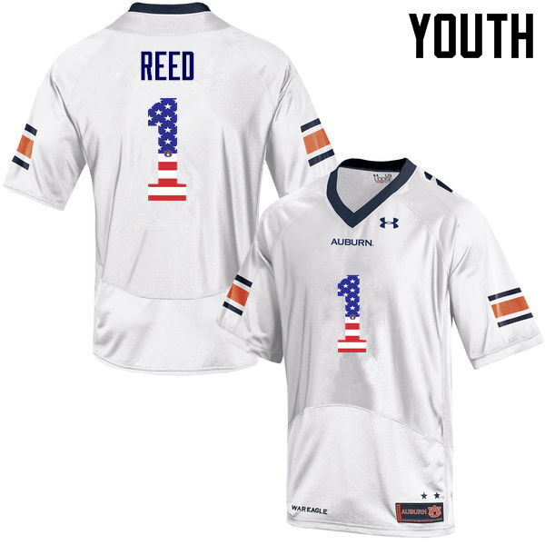 Auburn Tigers Youth Trovon Reed #1 White Under Armour Stitched College USA Flag Fashion NCAA Authentic Football Jersey PGI8474BW